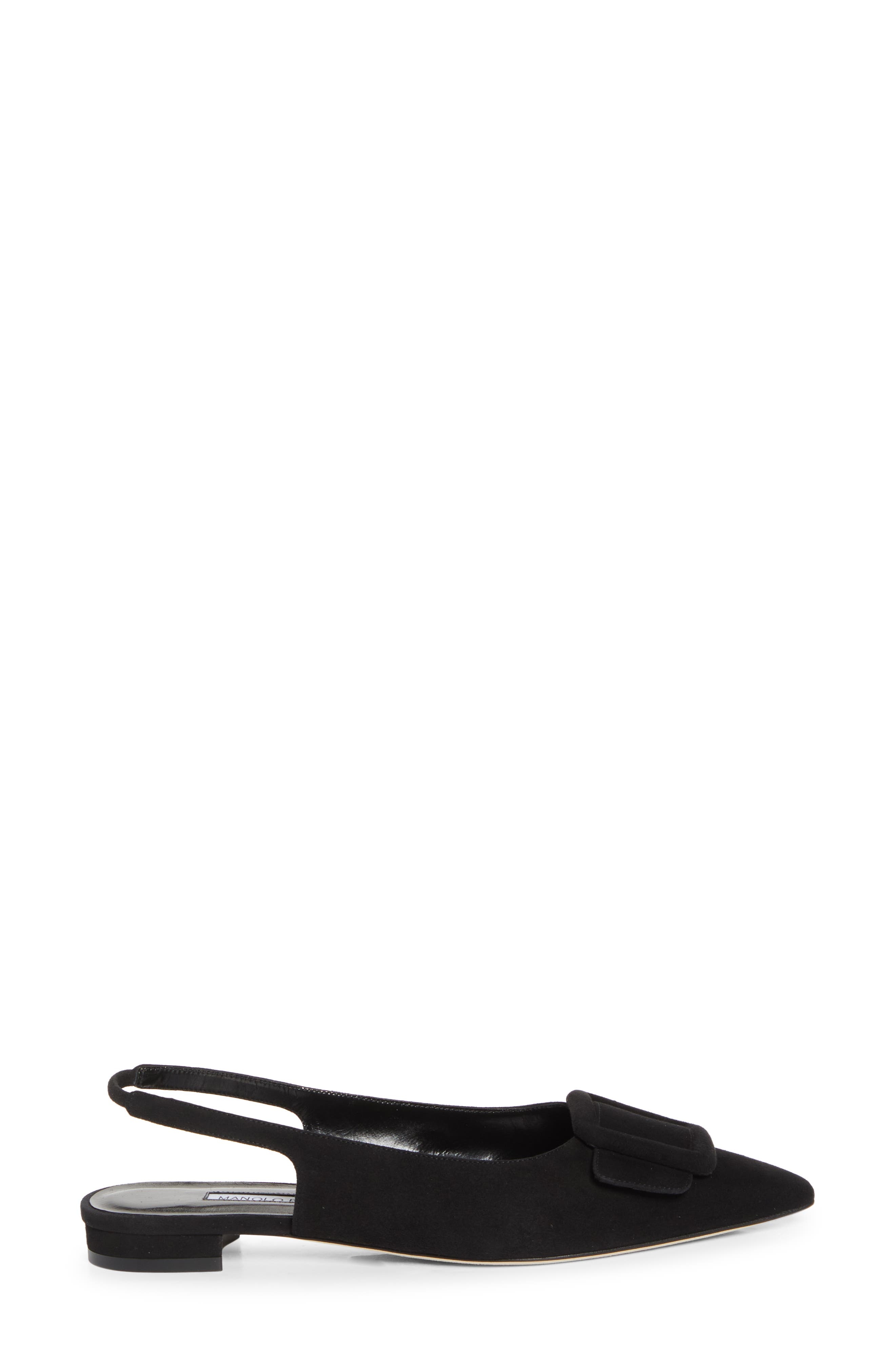 Manolo Blahnik Maylura Buckle Pointed Toe Slingback Flat in Black at Nordstrom - 3