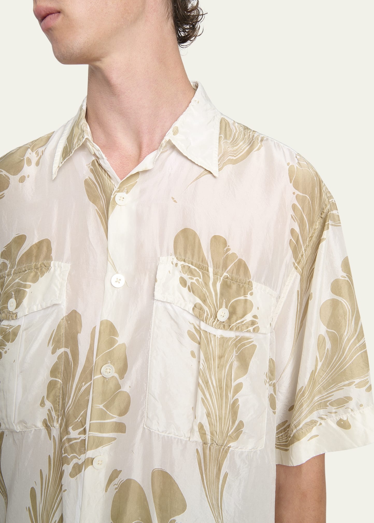 Men's Fern-Print Silk Sport Shirt - 5