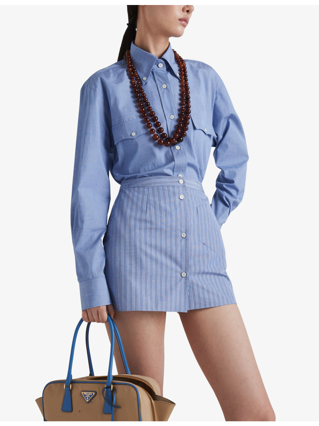 Striped patch-pocket cotton mini skirt - 3
