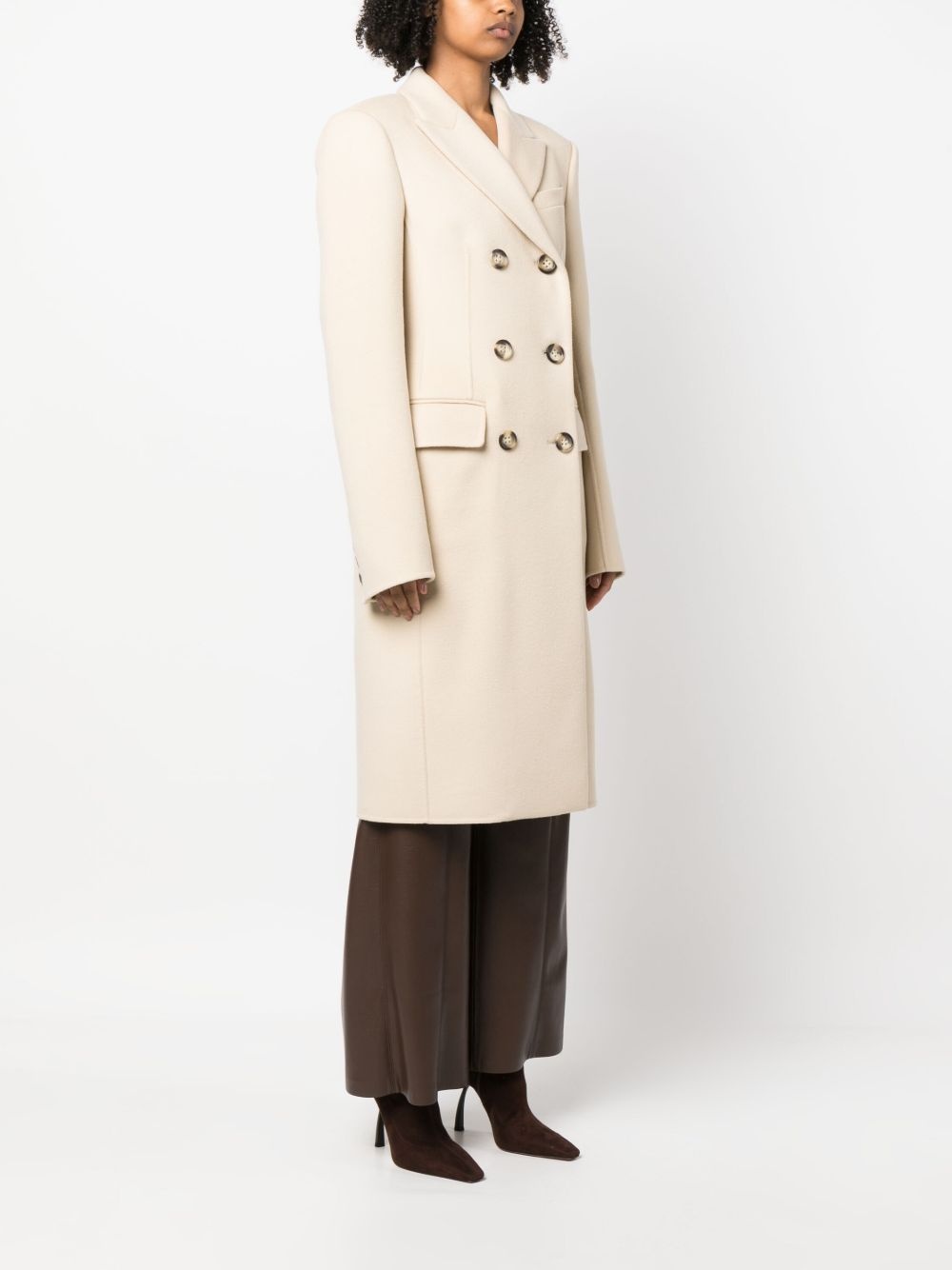 long-sleeved virgin wool double-breasted coat - 3