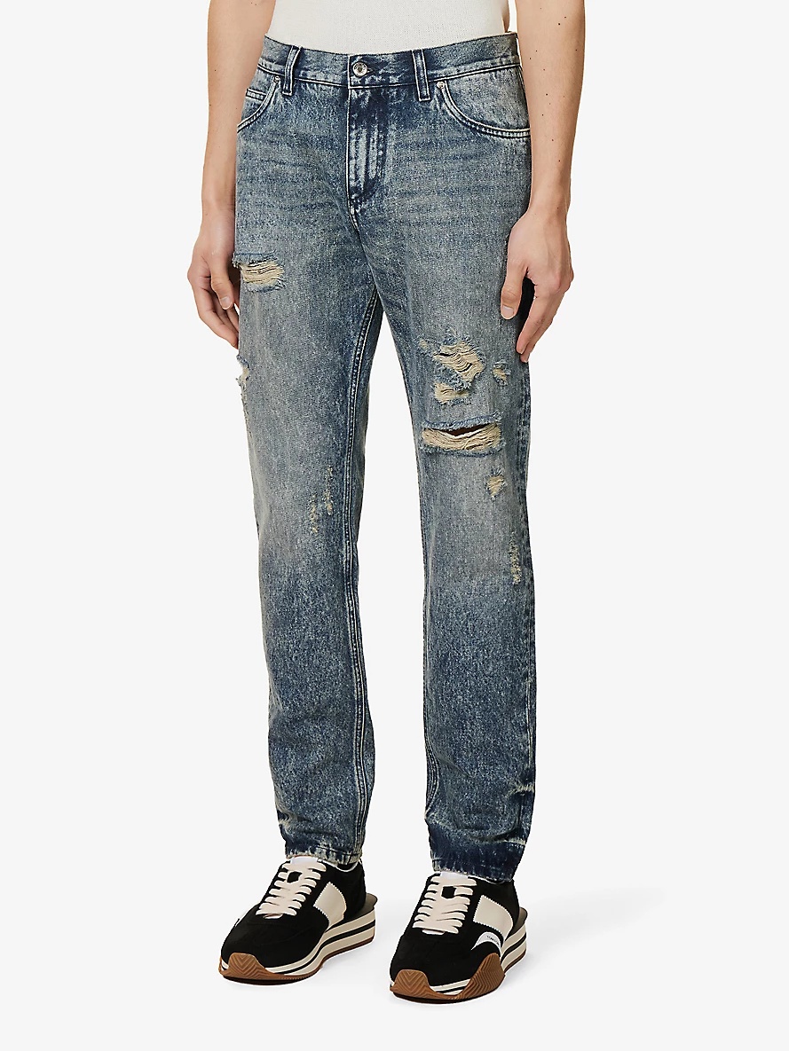 Distressed slim-leg mid-rise jeans - 3