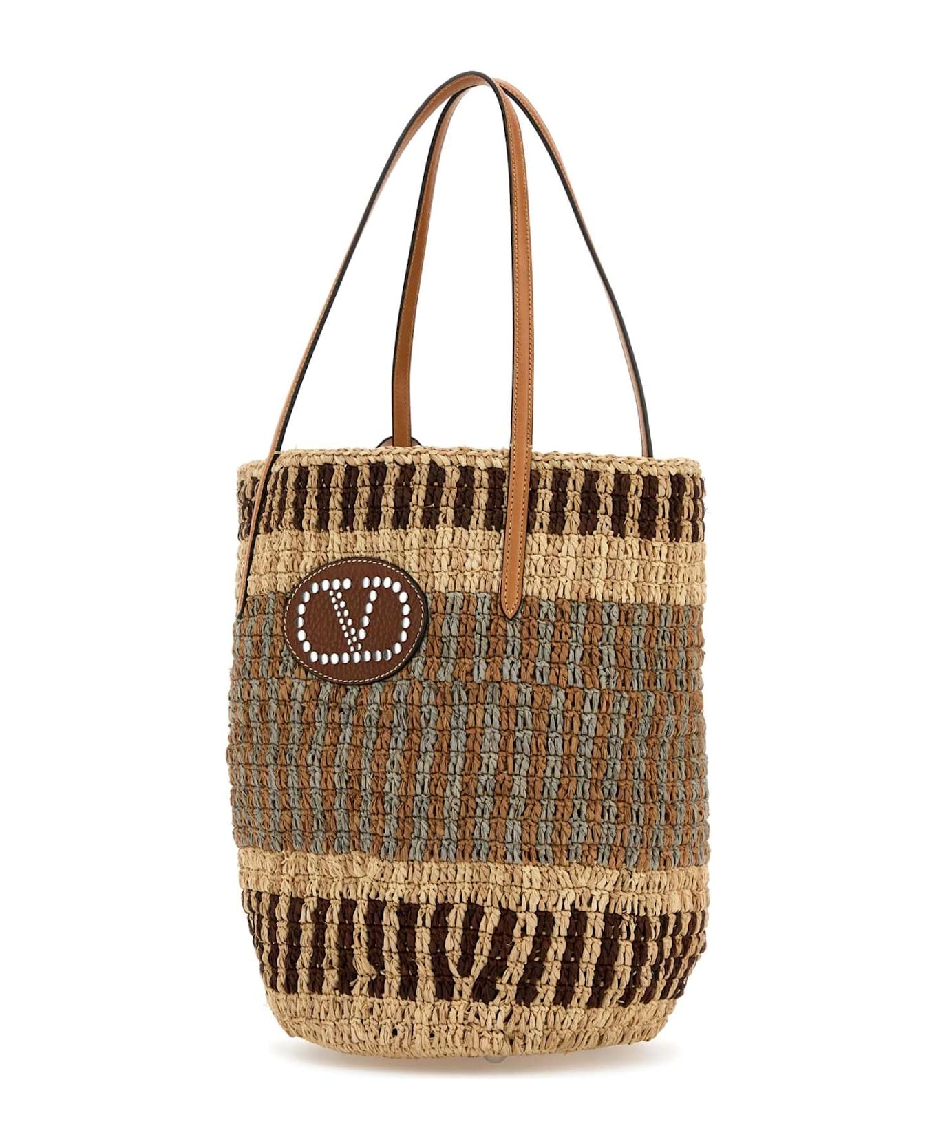 Embroidered Raffia Vlogo Signature Shopping Bag - 2