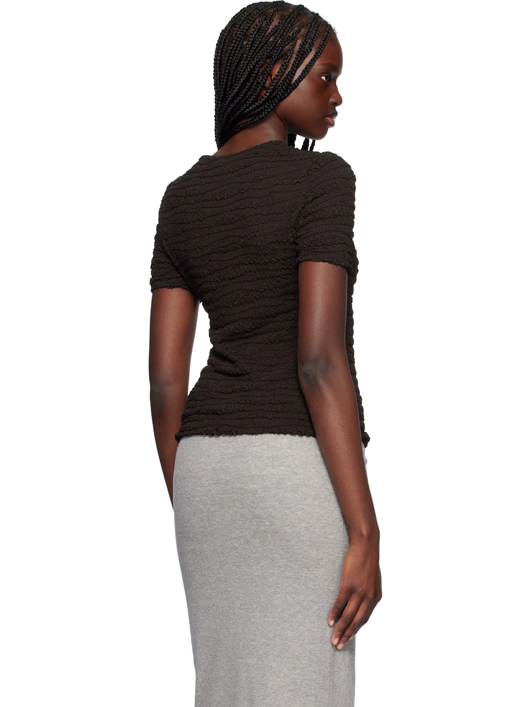 Brown Short Sleeve Embroidered T-shirt - 3