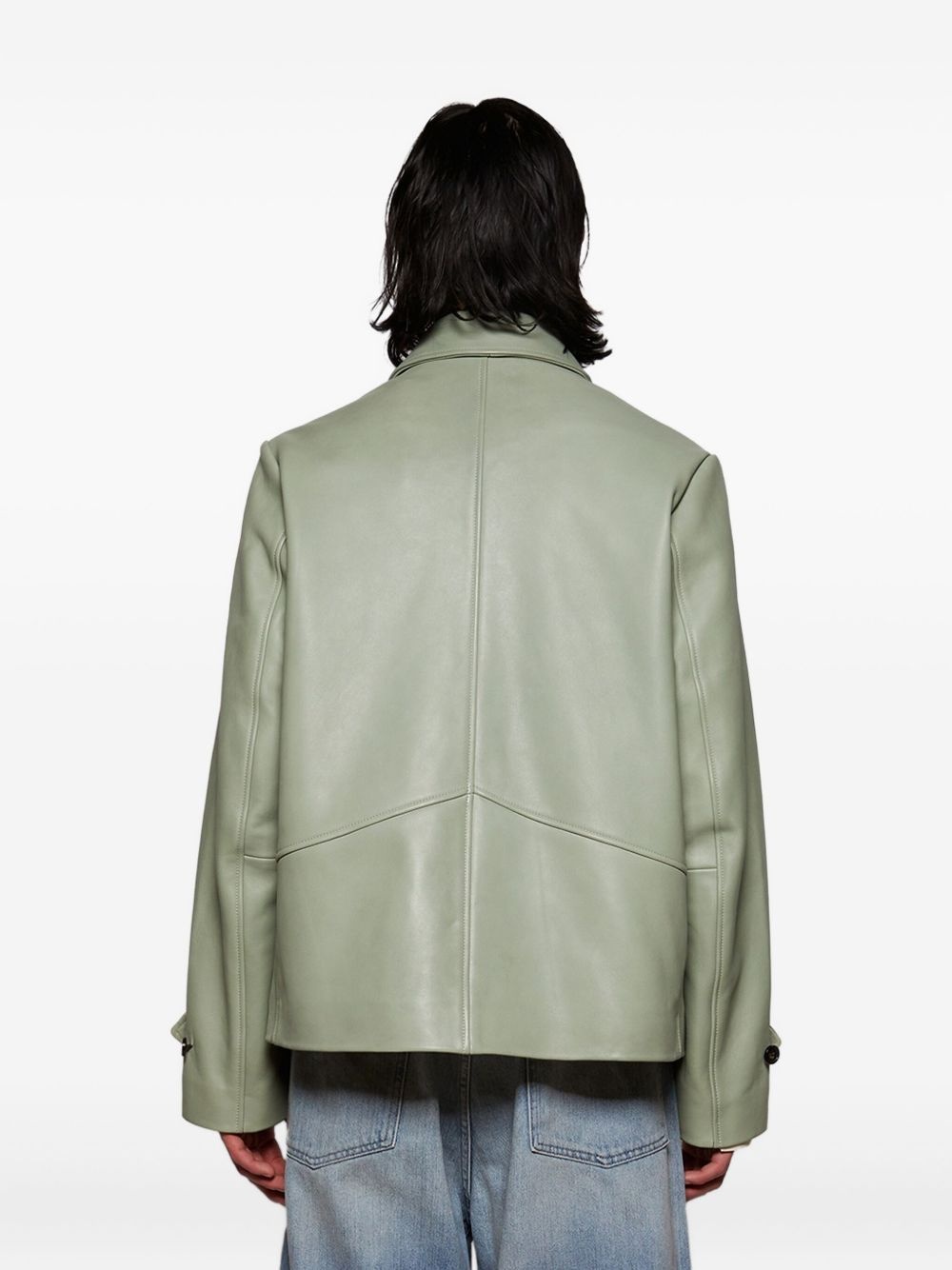 button-fastening leather jacket - 5