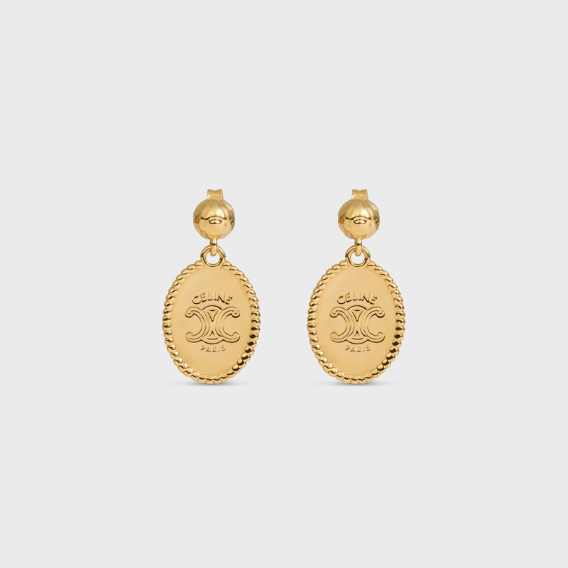 TRIOMPHE MEDAL EARRINGS IN BRASS WITH GOLD FINISH 1