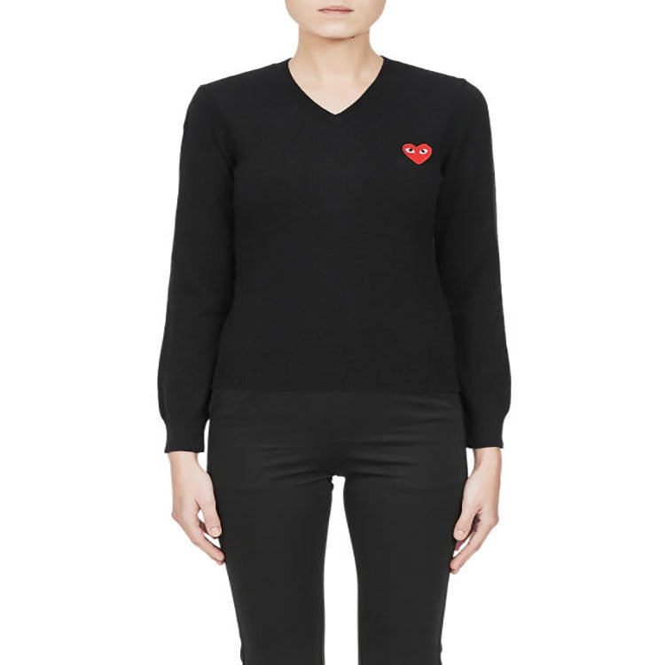 (WMNS) COMME des GARCONS PLAY V-Neck Pullover Red Emblem 'Black' AZ-N001-051-1 - 2