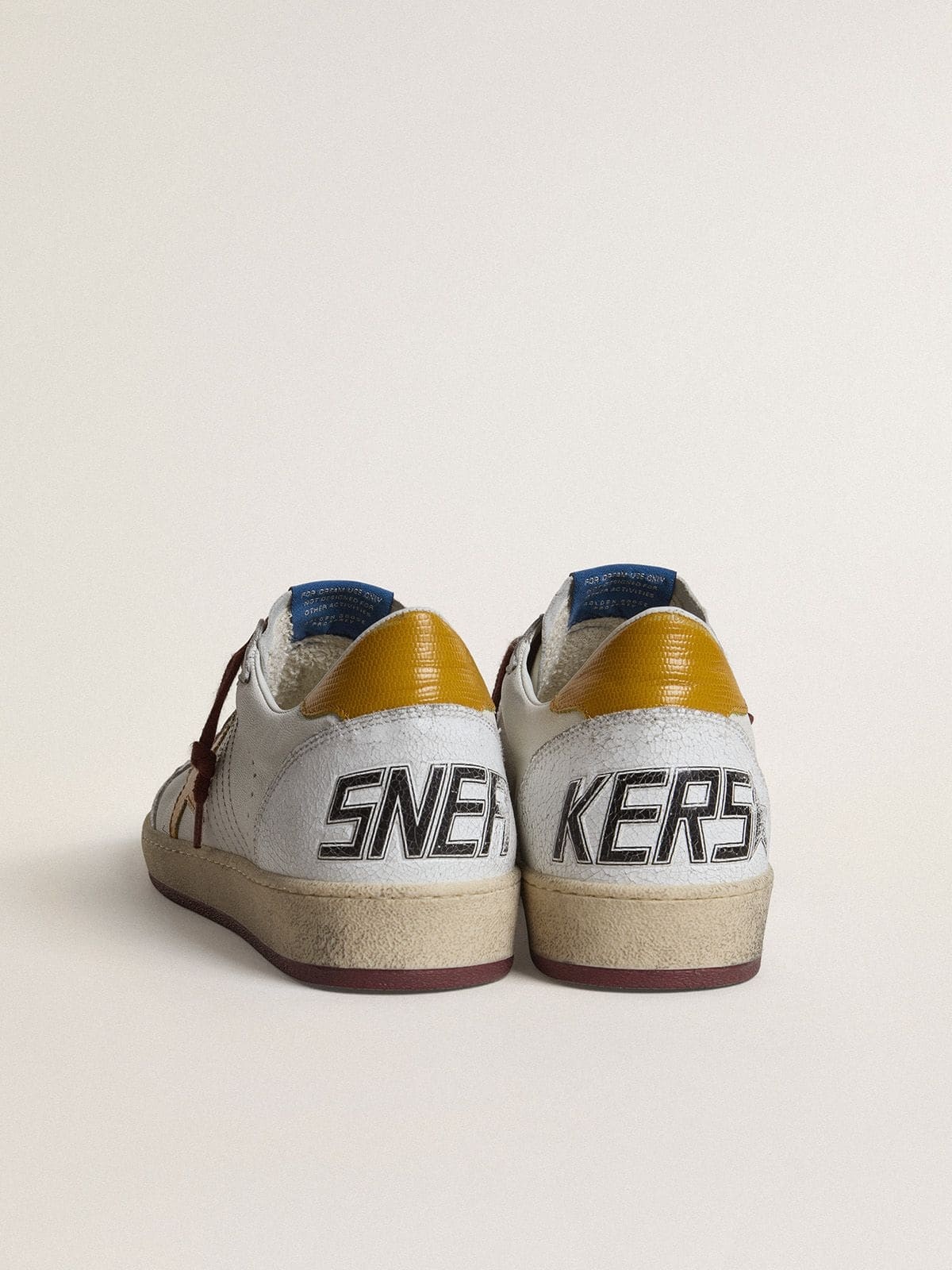 Men's Ball Star in white nappa leather with yellow animal-print leather star and heel tab - 4