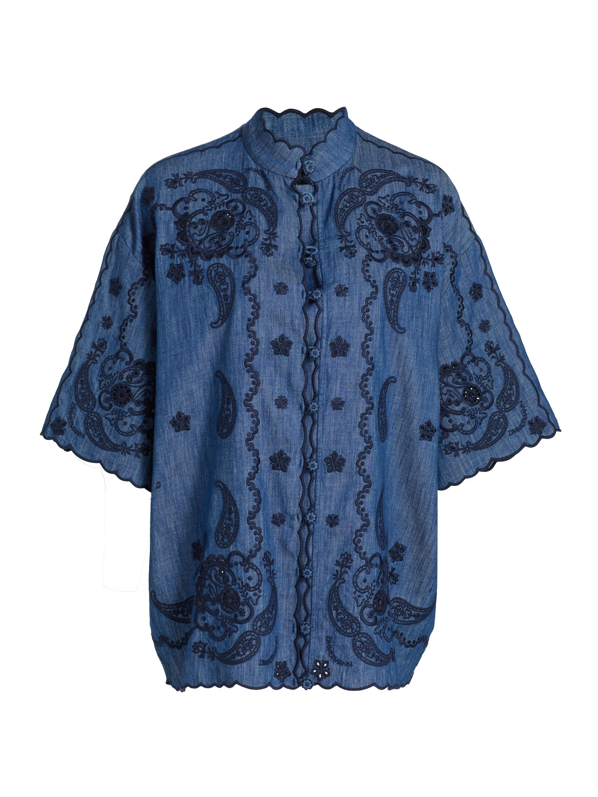 Women's Aster Embroidered Denim Shirt - Railway Blue - 1