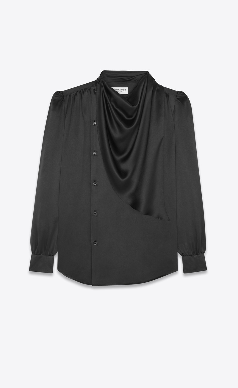 scarf-collar shirt in crepe satin 1