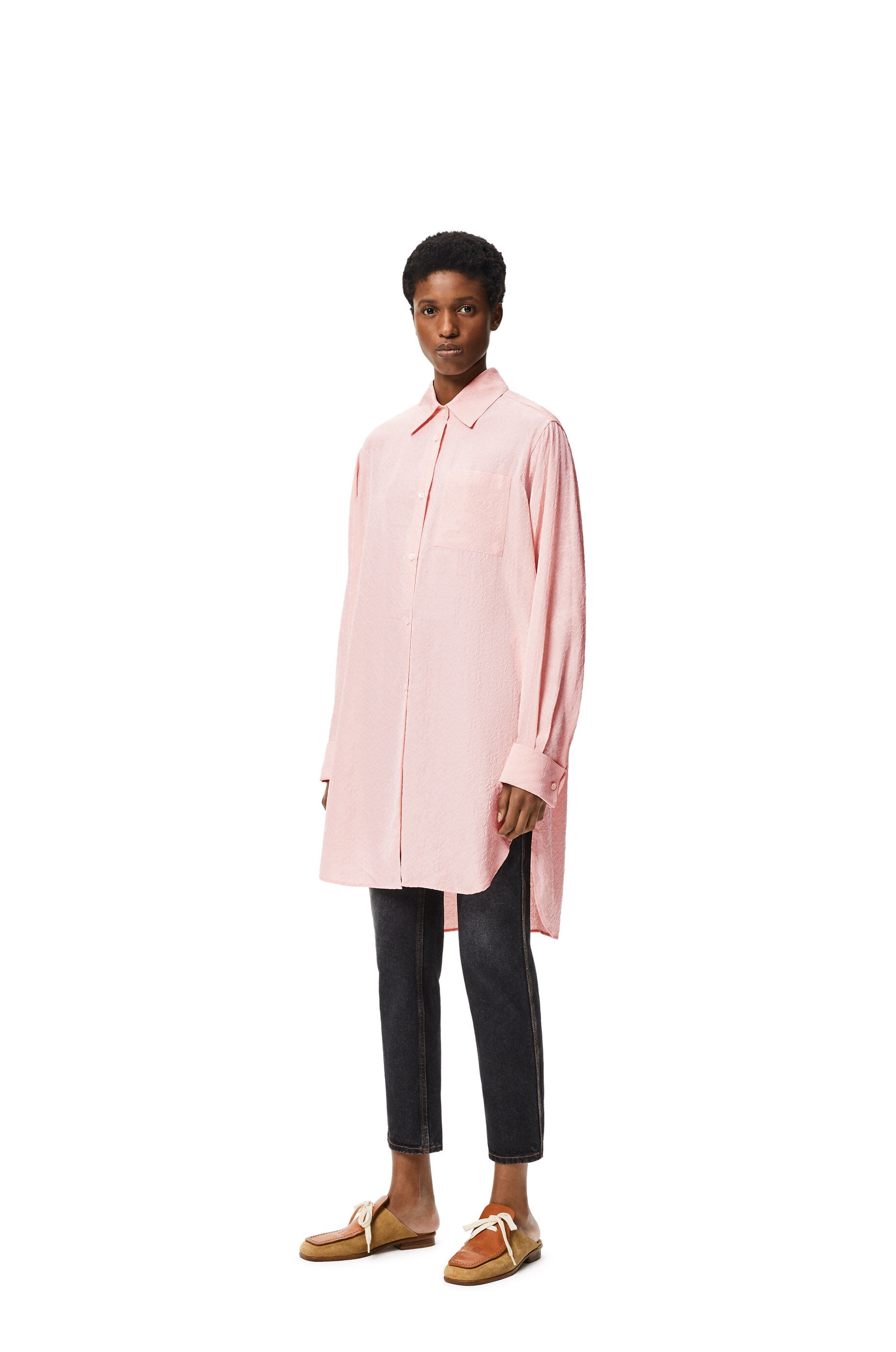 Anagram jacquard  long shirt in silk - 2