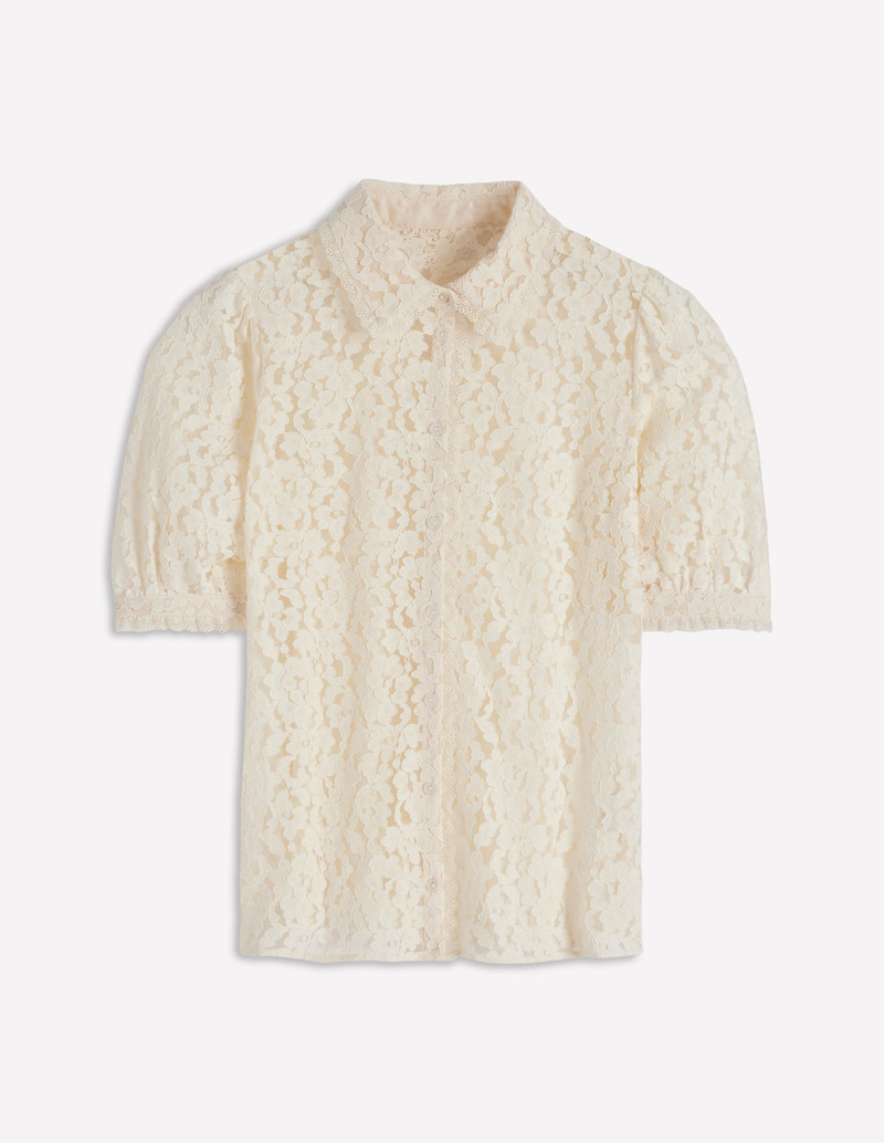 Short Sleeve Lace Blouse-Ivory 1