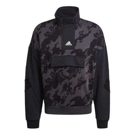 Men's adidas 1/4-Zip Aop Sports Training Printing Splicing Stand Collar Black 4-Zip Aop H25084 - 1