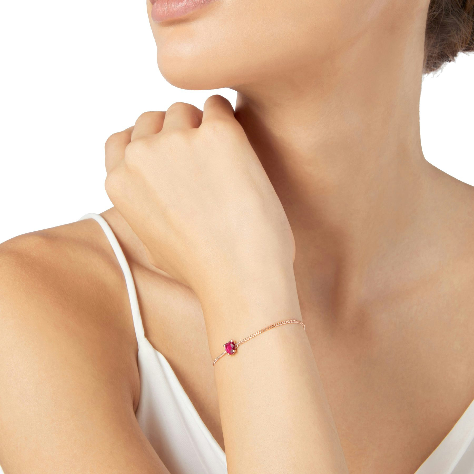 ROSE GOLD & SYNTHETIC RUBY HEART BRACELET - 2