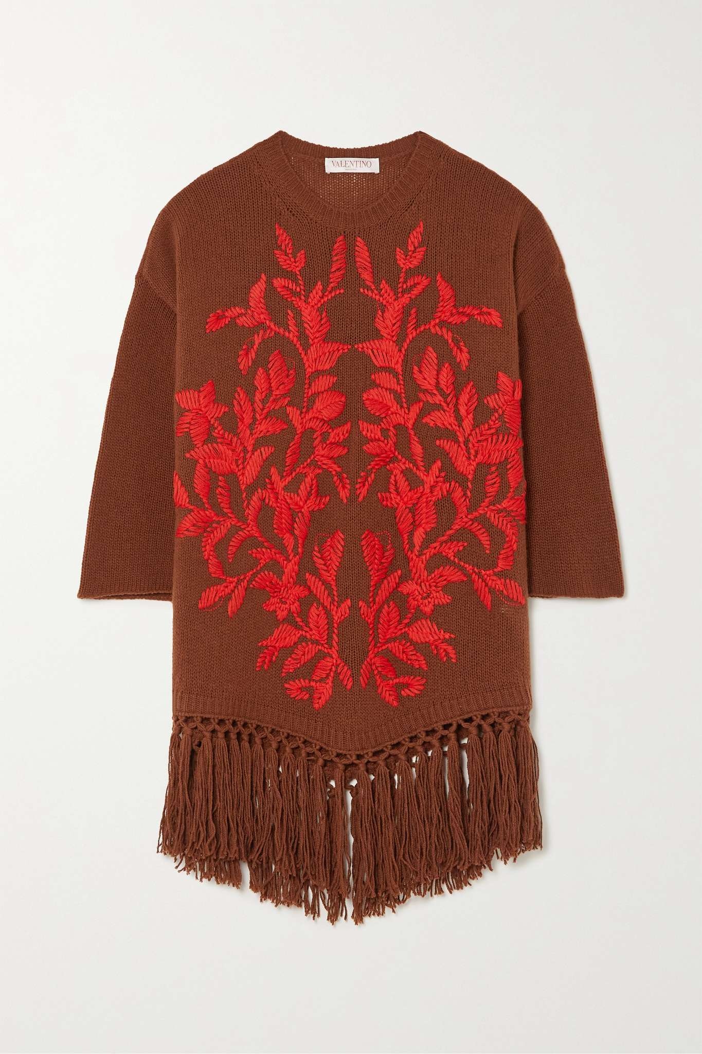 Fringed embroidered wool poncho - 1