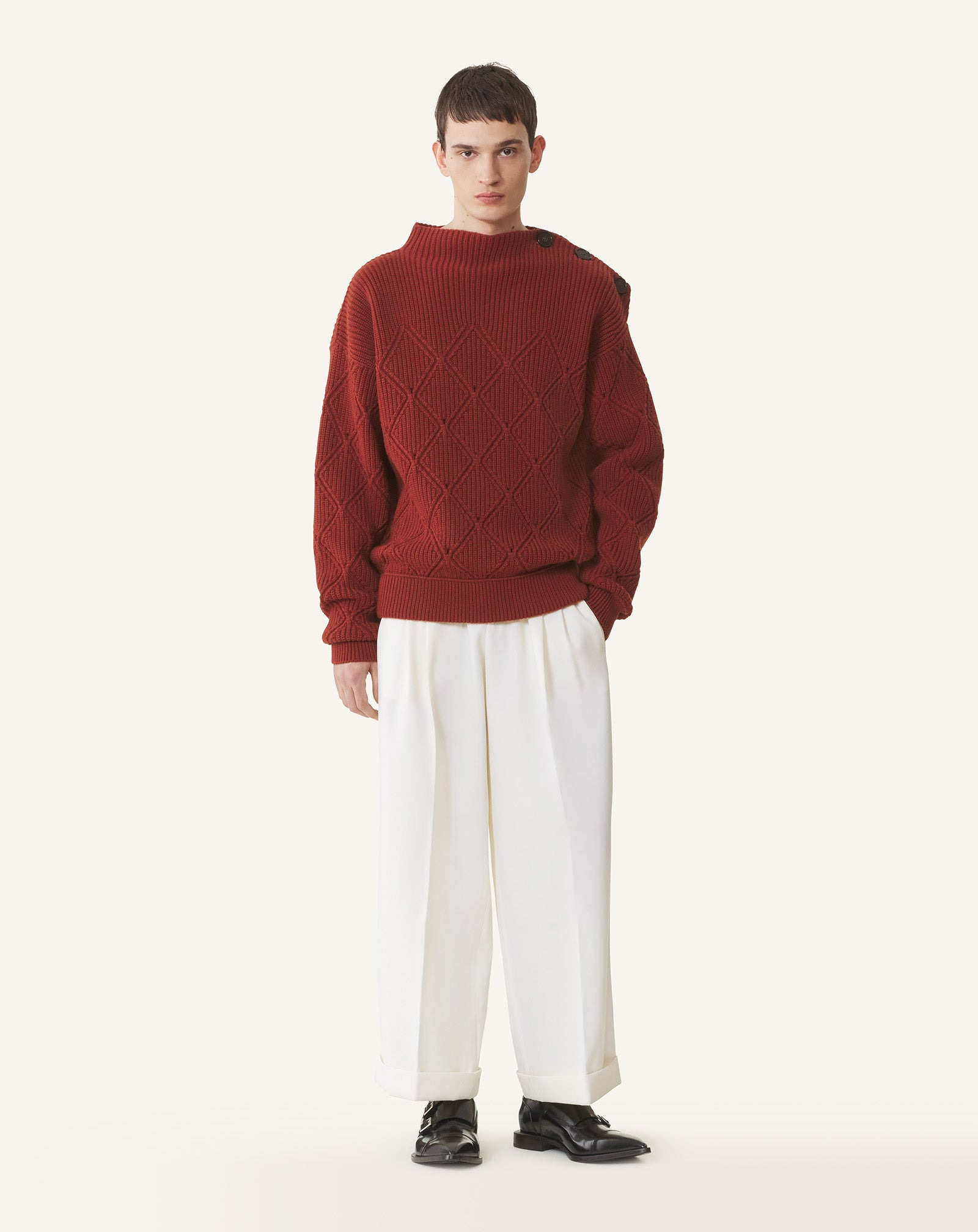 DIAMOND DETAIL WOOL PULLOVER SWEATER - 2