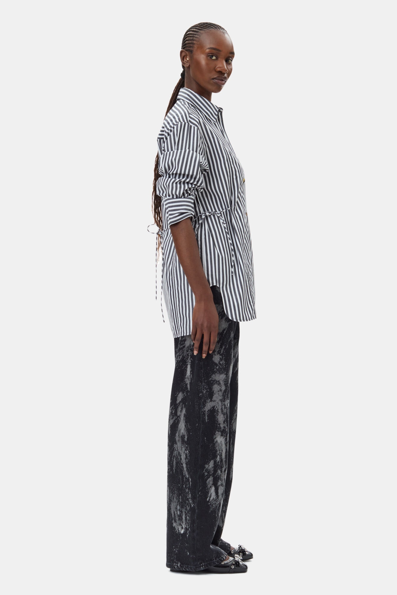 STRIPE COTTON OVERSIZED TIE STRING SHIRT - 4