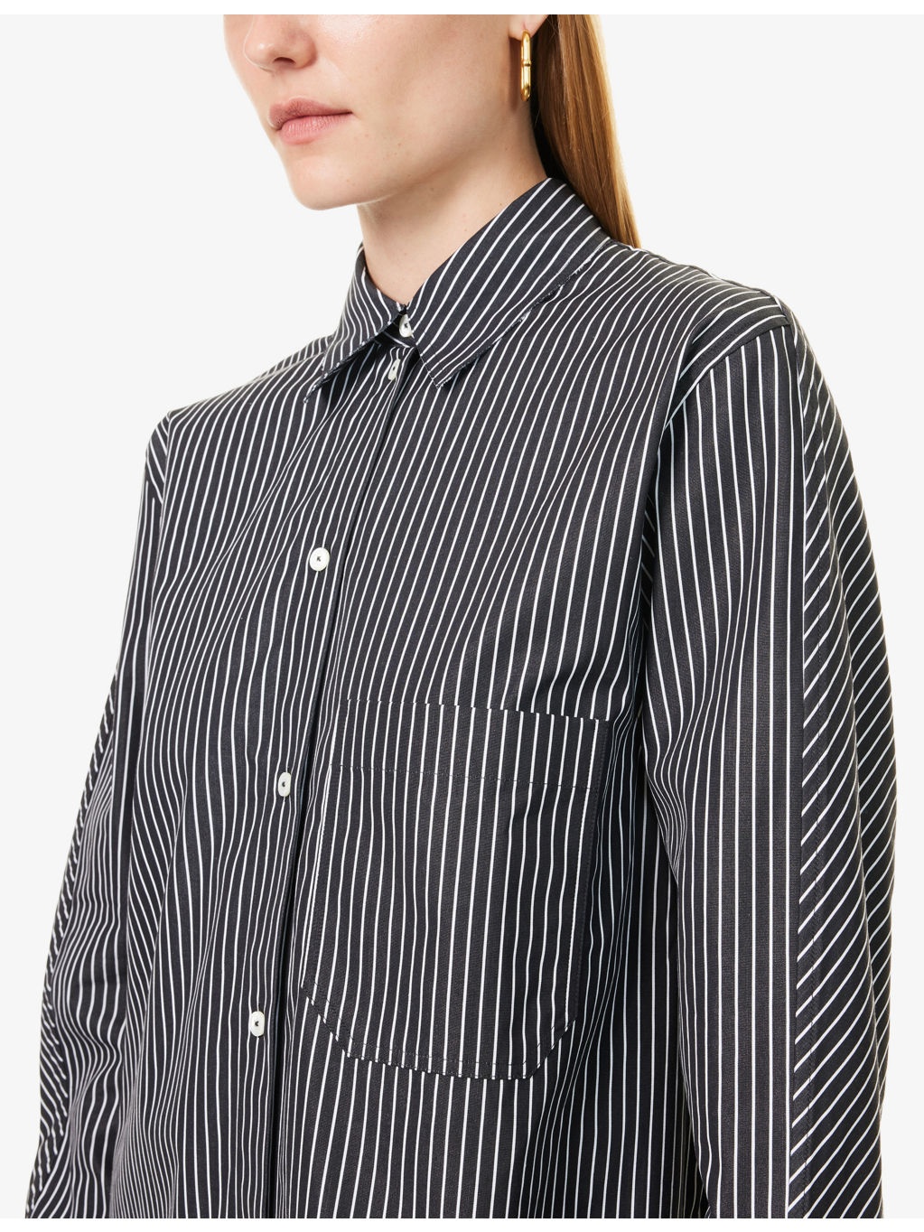 Striped Curved-Hem Cotton Shirt-Dress - 5