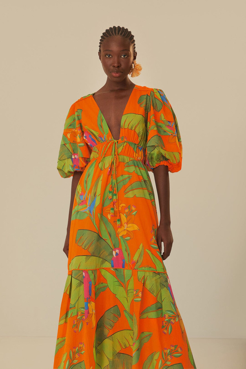 Orange Fresh Macaws Midi Dress 1