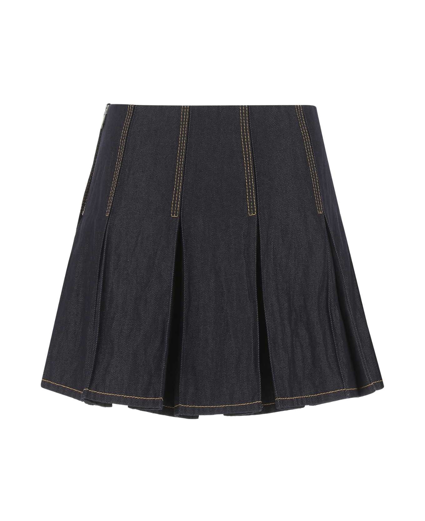 Dark Blue Denim Mini Skirt - 2