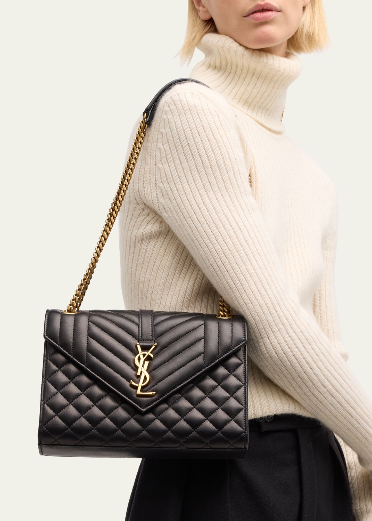 Envelope Triquilt Medium YSL Shoulder Bag in Smooth Quilted Leather - 5