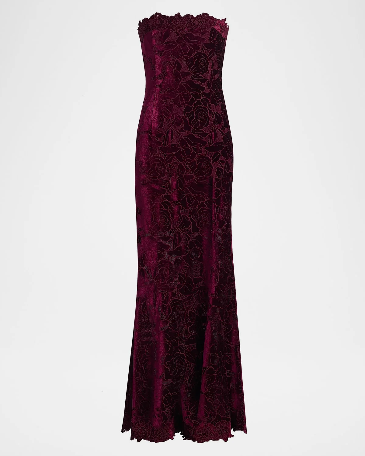 Tamara Strapless Velvet Lace Gown - 1