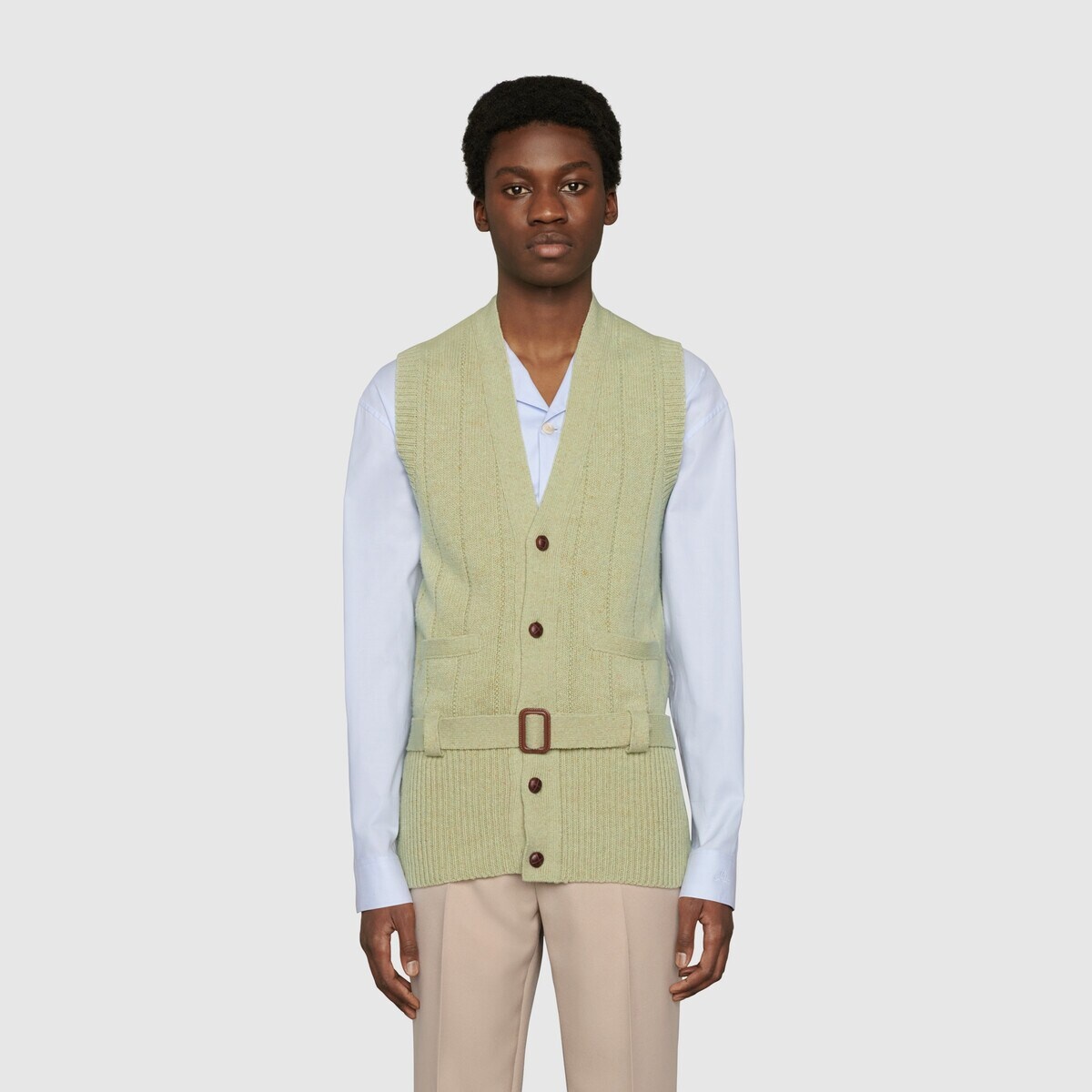 Belted rib wool knit vest - 3
