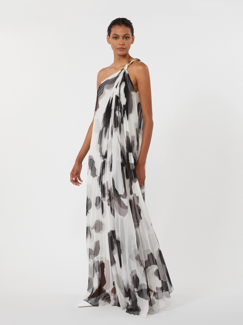 Max Mara FUGGITO Printed chiffon one-shoulder dress - WHITE outlook