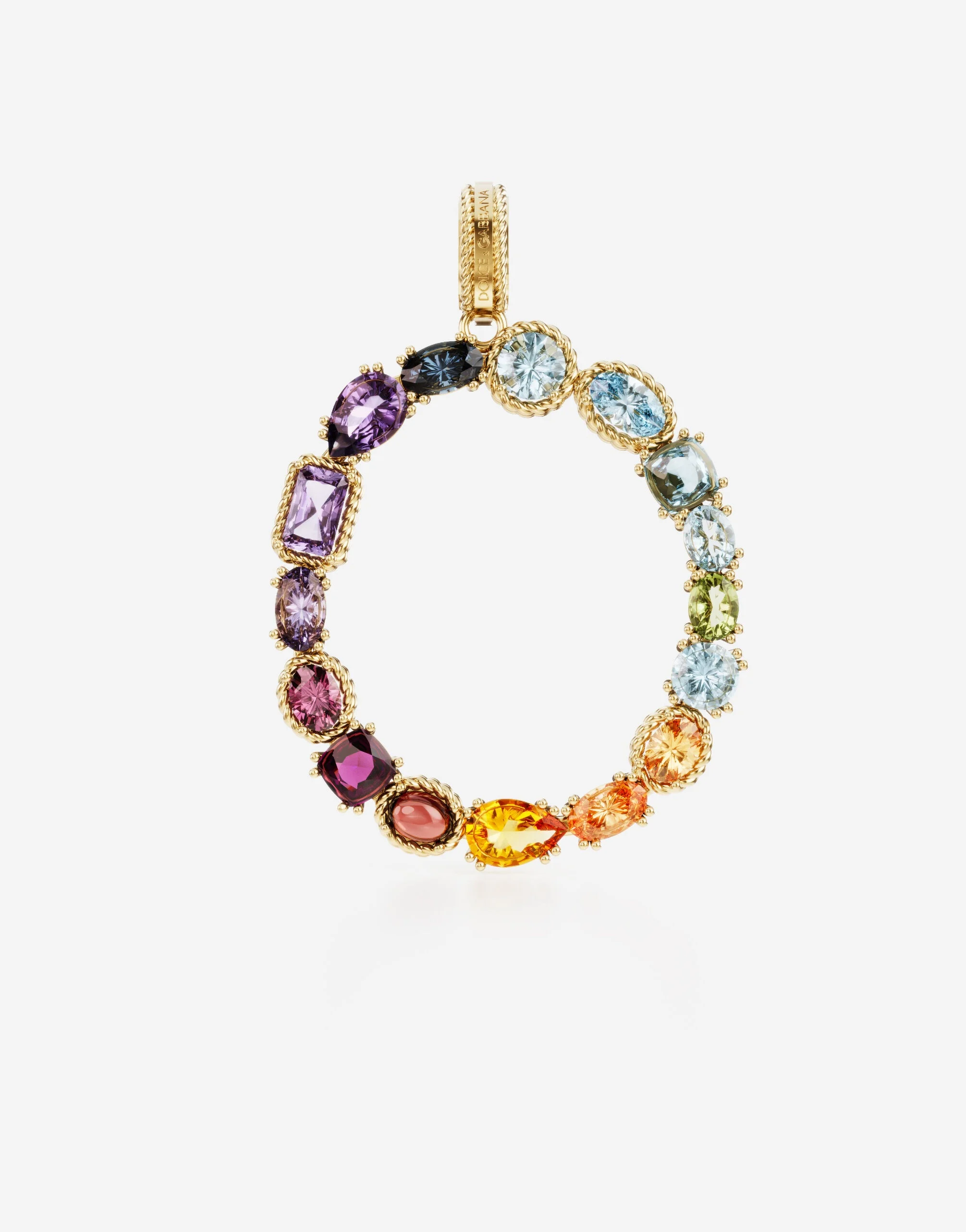 Letter O Charm 18-carat yellow gold and multicolored gems - 1