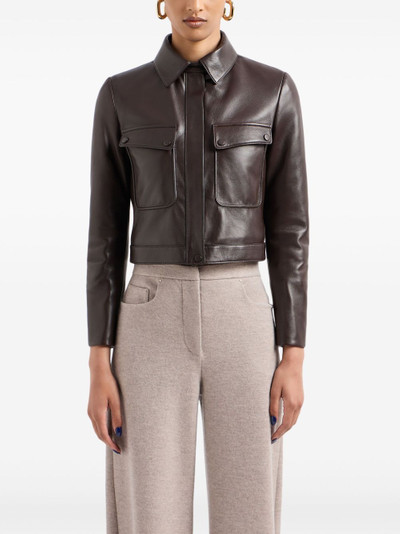 GIORGIO ARMANI spread-collar zip-up leather jacket outlook