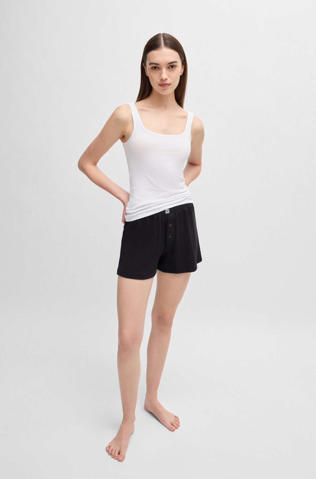 RIBBED PAJAMA SHORTS IN STRETCH COTTON WITH STACKED LOGO - 3