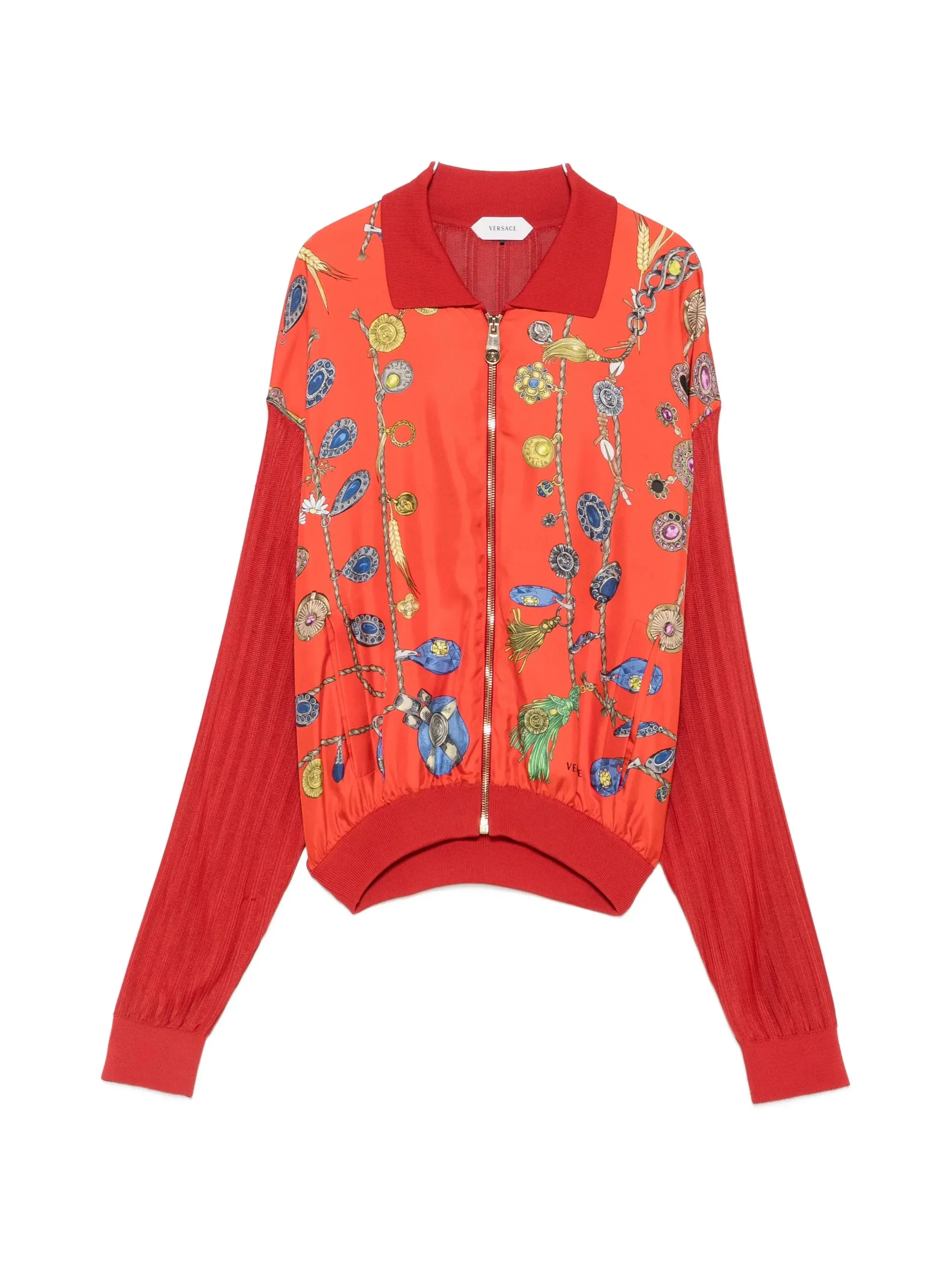 Versace Jewellery-print Pleated-sleeve Cardigan - 1