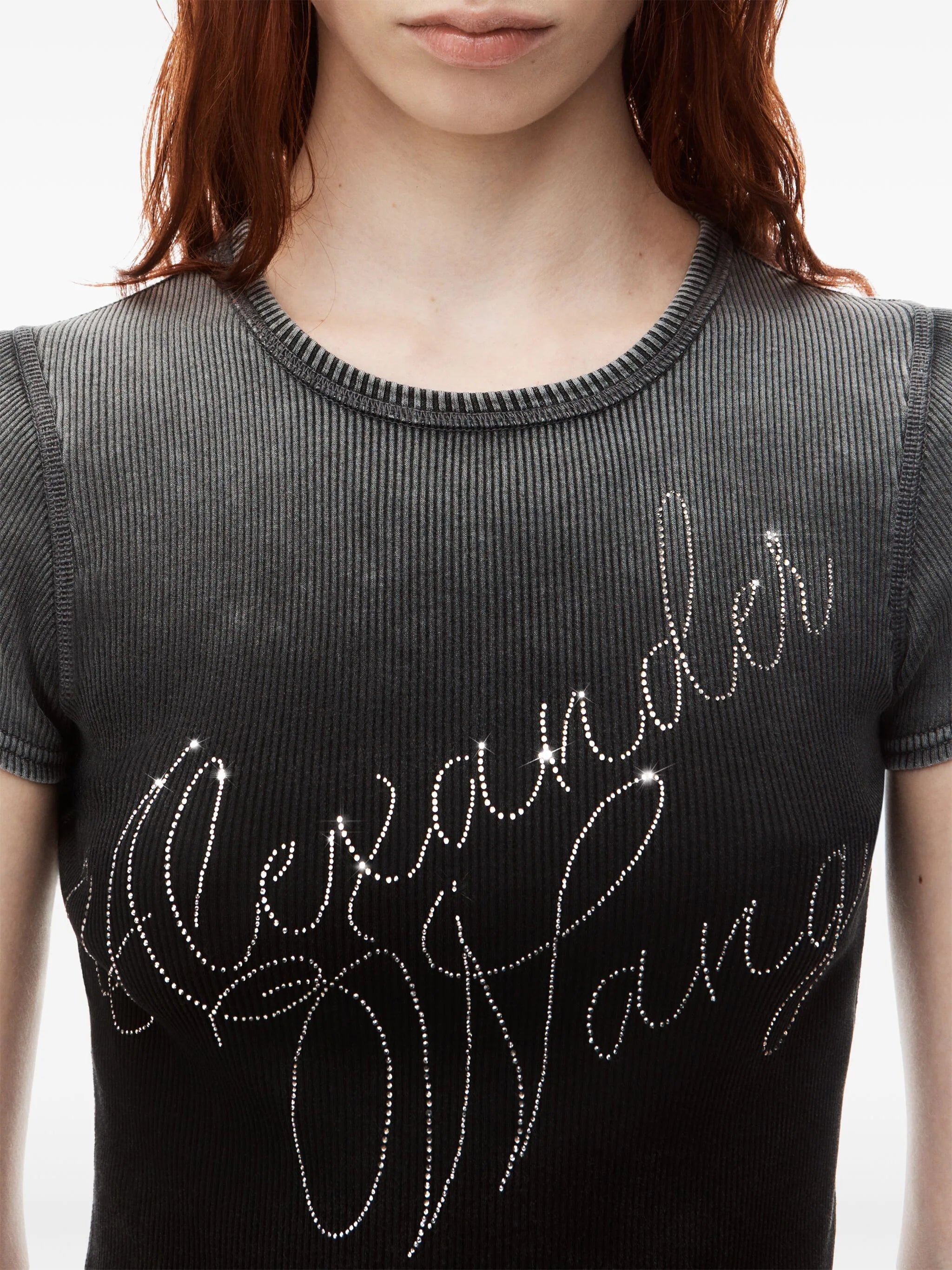 ALEXANDER WANG Women Fitted Tee With Hotfix Cursive Logo - 4