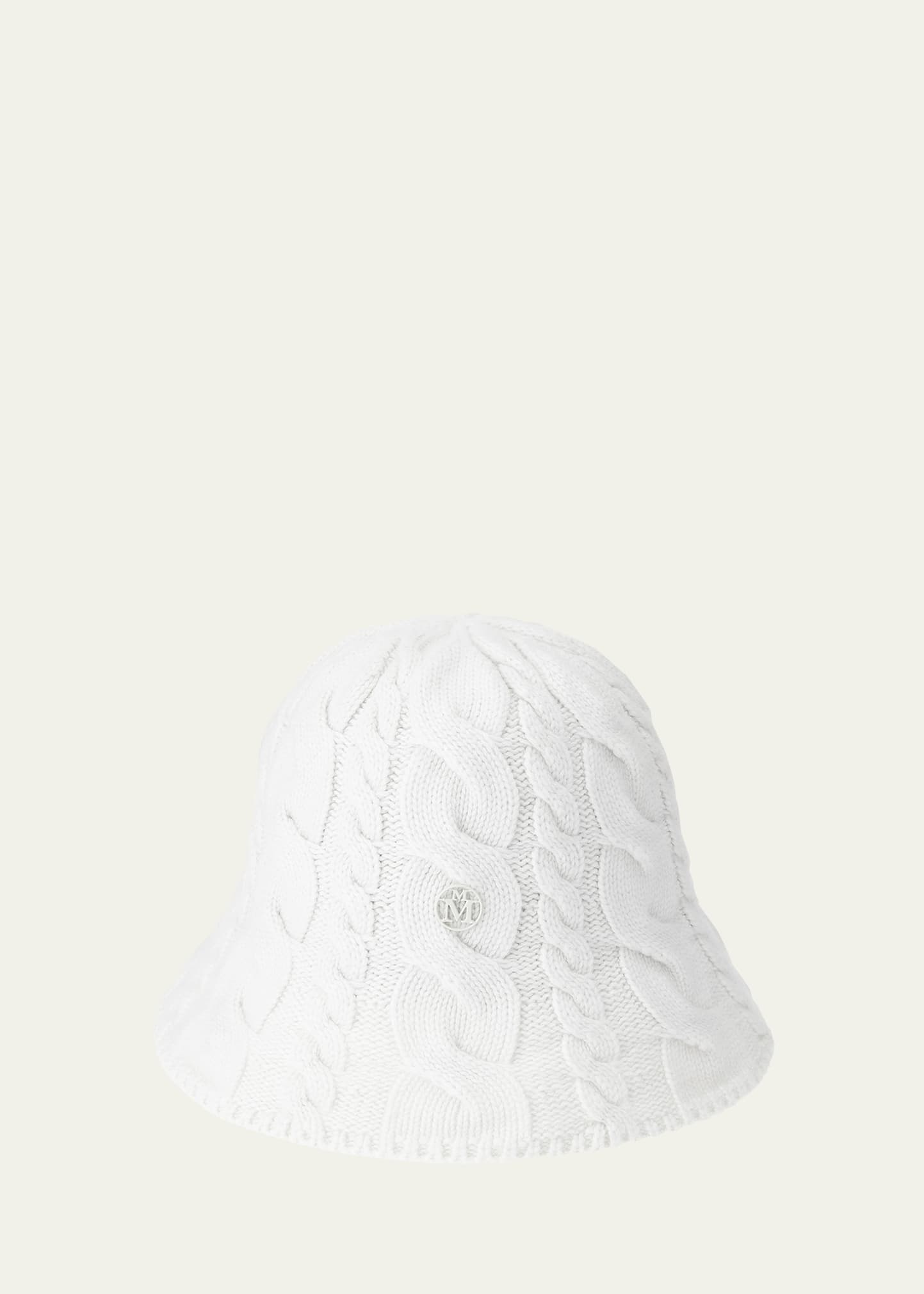 Clem White Cable Knit Cashmere Bucket Hat - 1