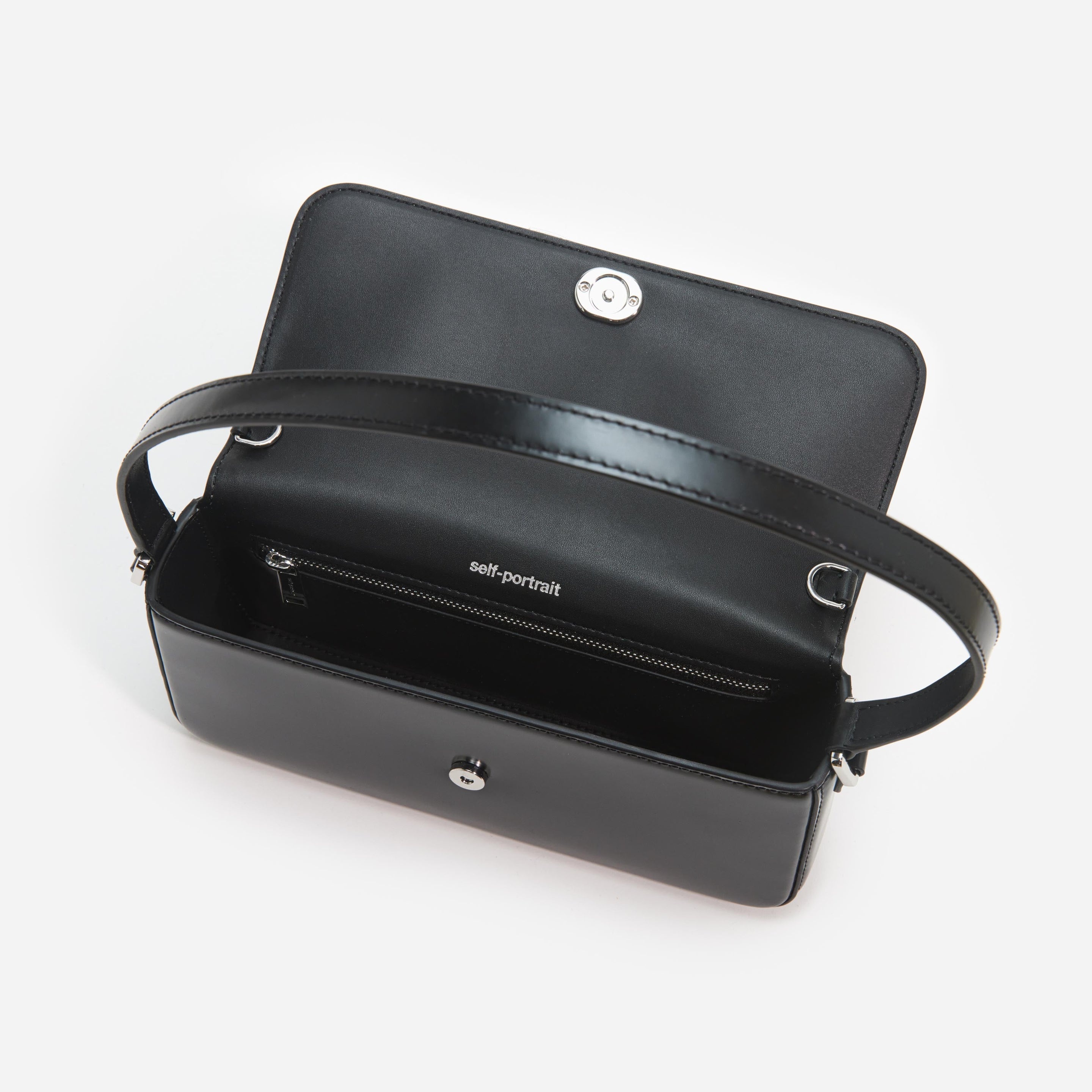 Black Leather Baguette Bag - 5
