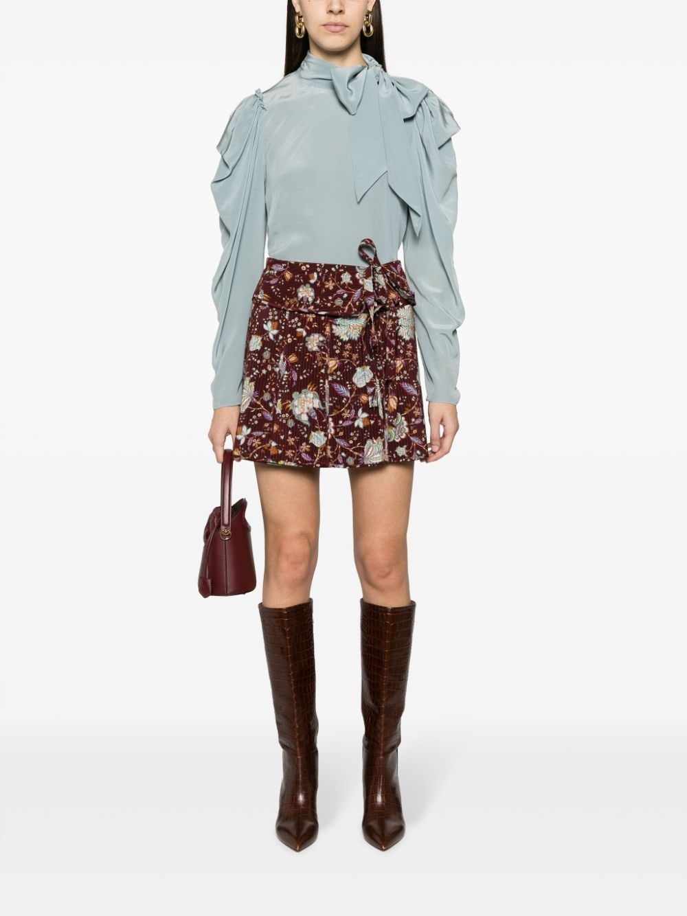gathered-tie neck silk blouse - 2