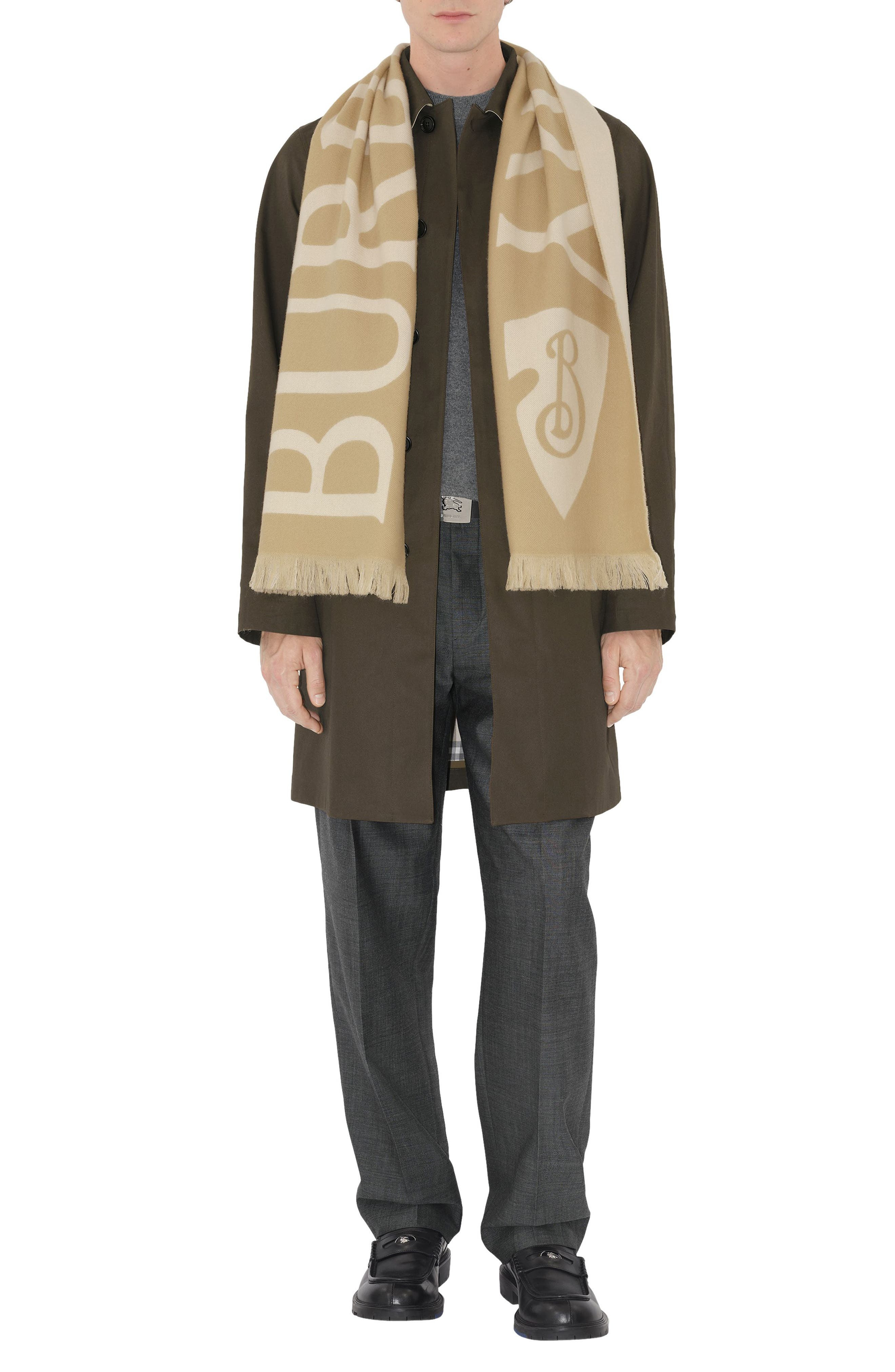 burberry Reversible Logo Jacquard Wool Scarf in Sand at Nordstrom - 4