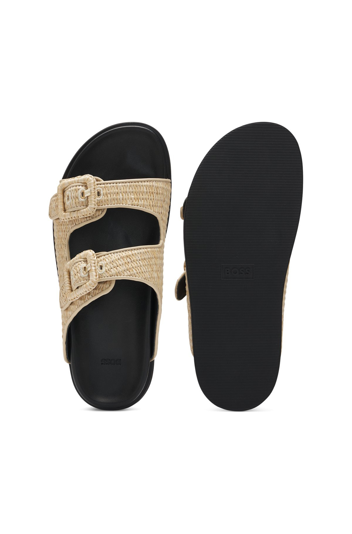 RAFFIA SLIDES WITH BUCKLED STRAPS - 5