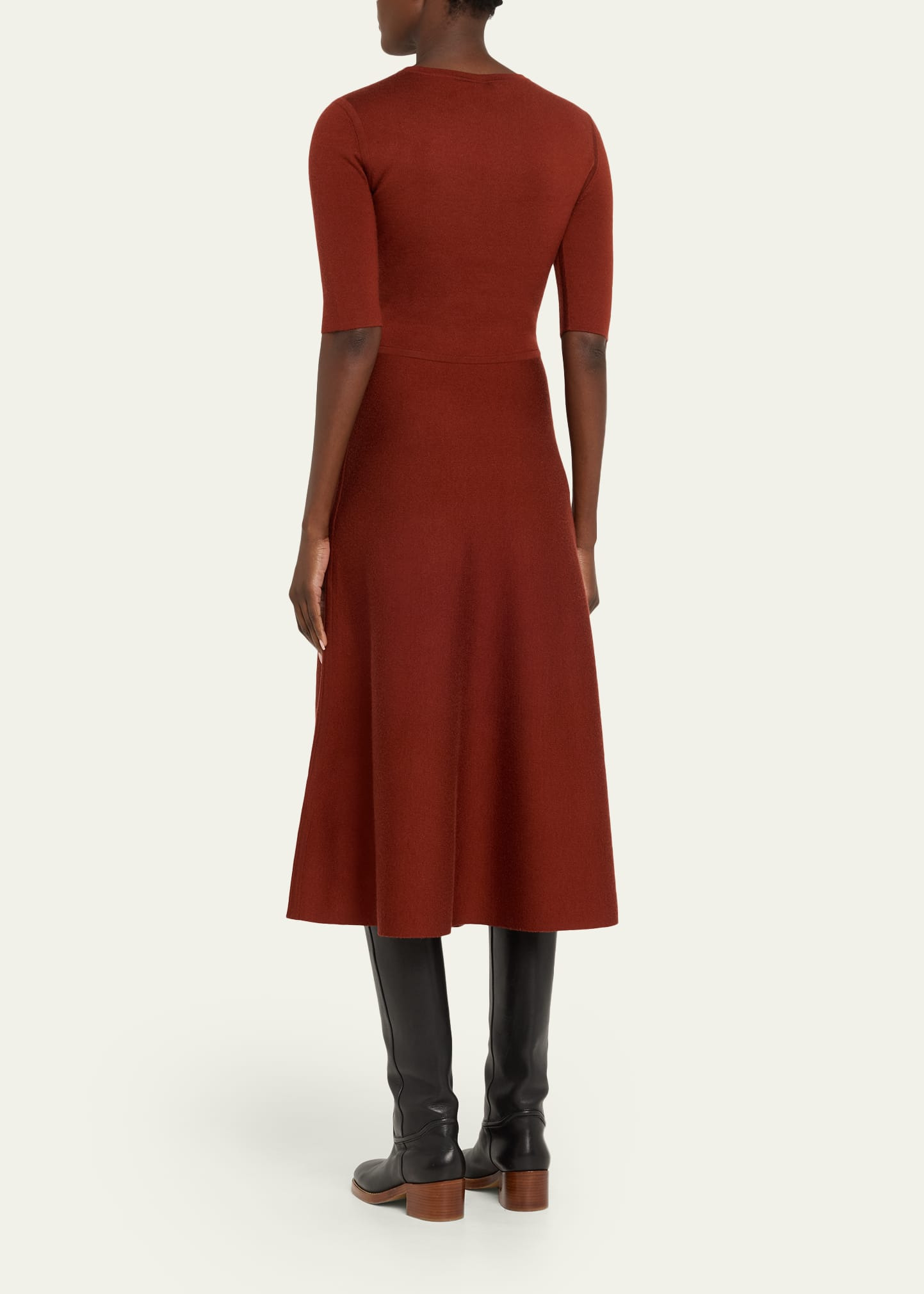 Seymore Wool-Cashmere Short-Sleeve Midi Dress - 3