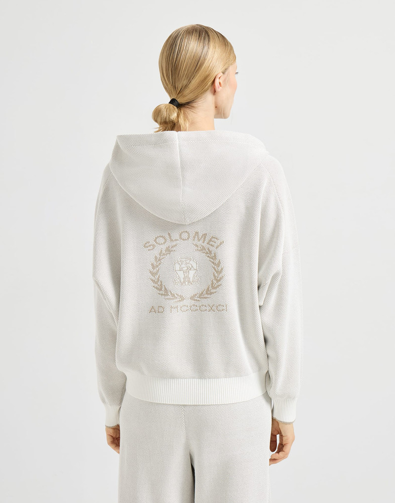 Brunello Cucinelli Cotton honeycomb stitch hooded jacquard cardigan outlook