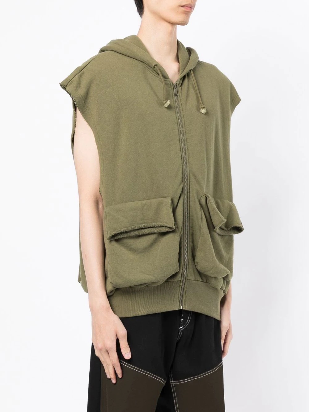 cargo-pocket sleeveless hooded jacket - 3