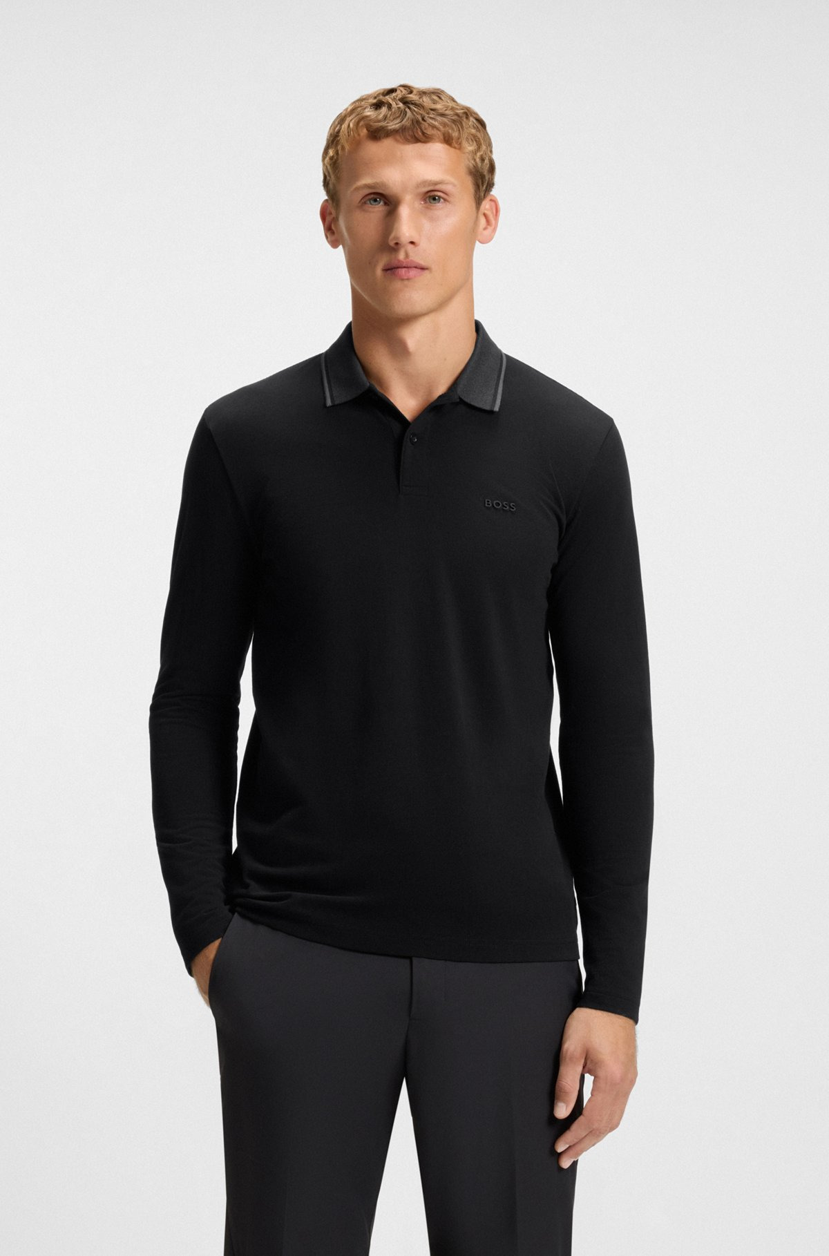 COTTON-PIQUÉ POLO SHIRT WITH MOULINÉ COLLAR - 2
