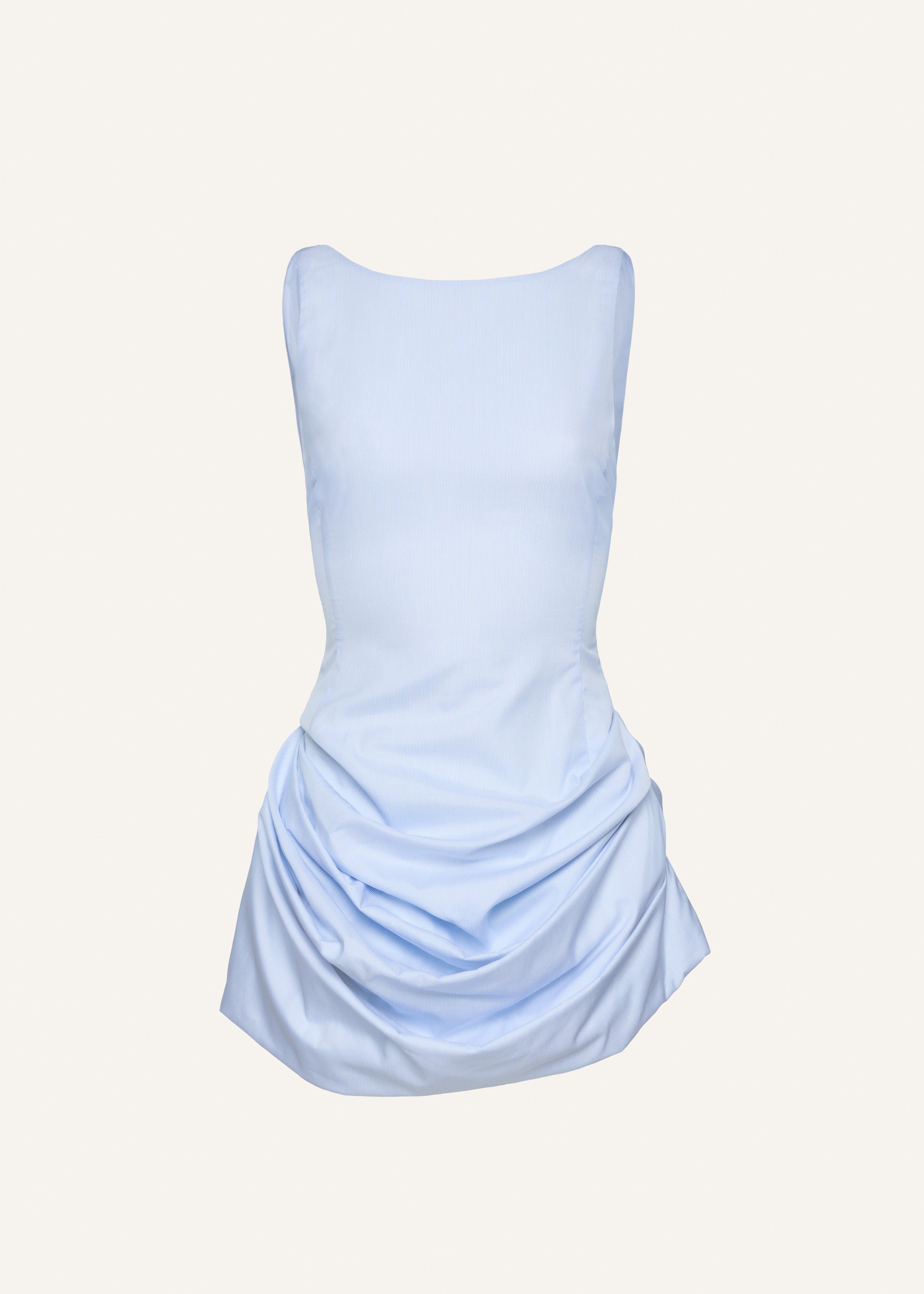 Sleeveless poplin mini dress in blue pinstripe - 1
