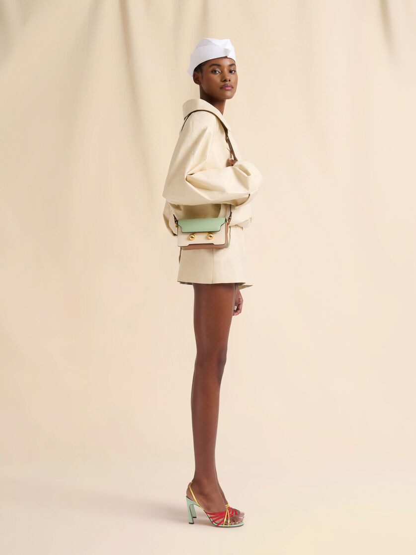GREEN CREAM AND BROWN LEATHER TRUNKAROO MINI SHOULDER BAG - 2