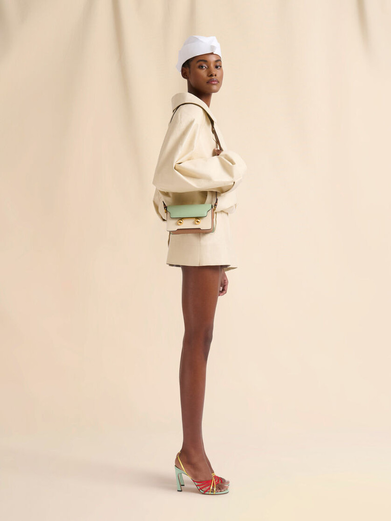 Marni GREEN CREAM AND BROWN LEATHER TRUNKAROO MINI SHOULDER BAG outlook