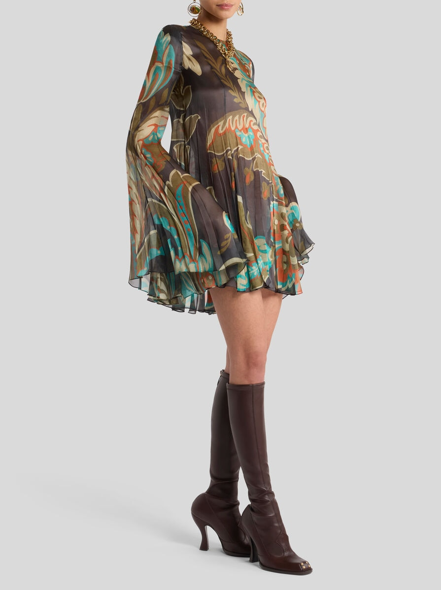 PLEATED SILK MINI DRESS - 3