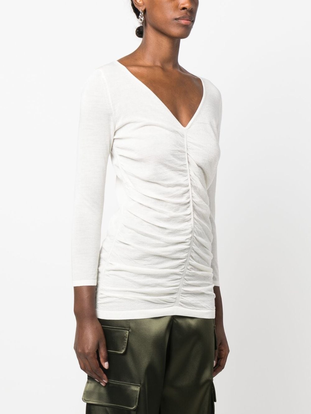 gathered-detail long-sleeve top - 3