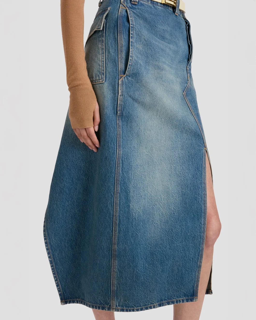 ASYMMETRIC UTILITY SKIRT WASHED BLUE - 4