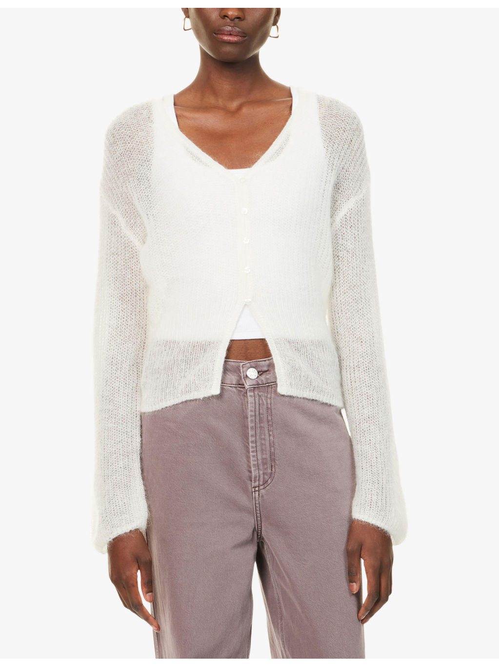 Sapoppie V-Neck Wool-Blend Cardigan - 3
