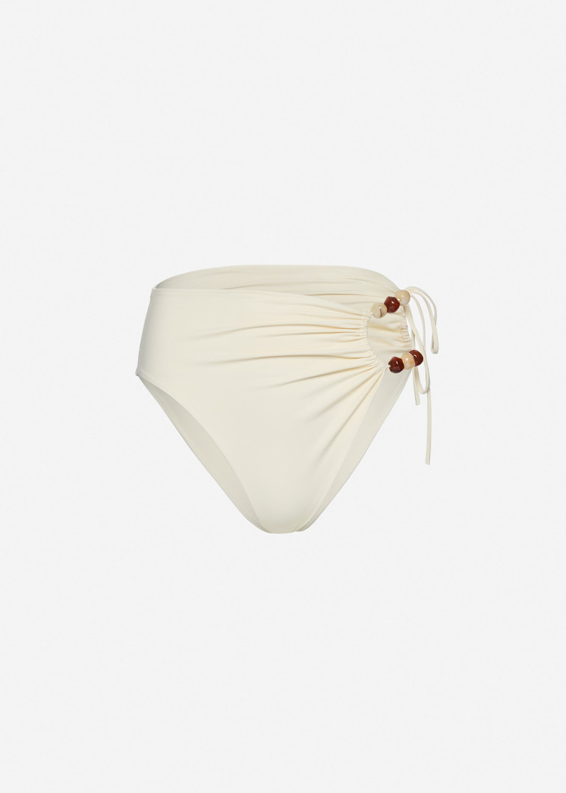 High-waist swim bottom with bead detail in cream 1