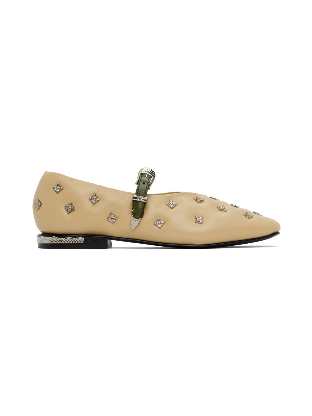 Beige & Khaki Mary Jane Ballerina Flats - 1